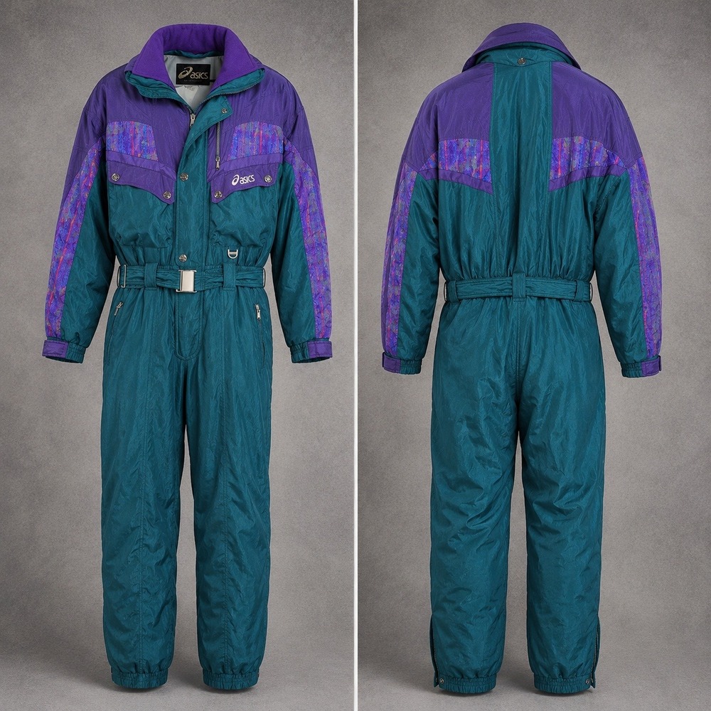 Vintage‎ Asics Ski Suit 90s Retro Teal Purple Neon One Piece Snowsuit Mens L